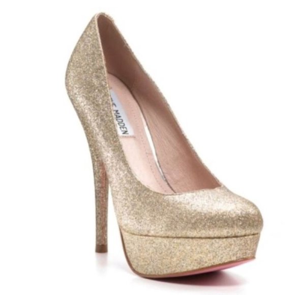 Steve Madden Carryssa Gold Glitter Platform Heels
